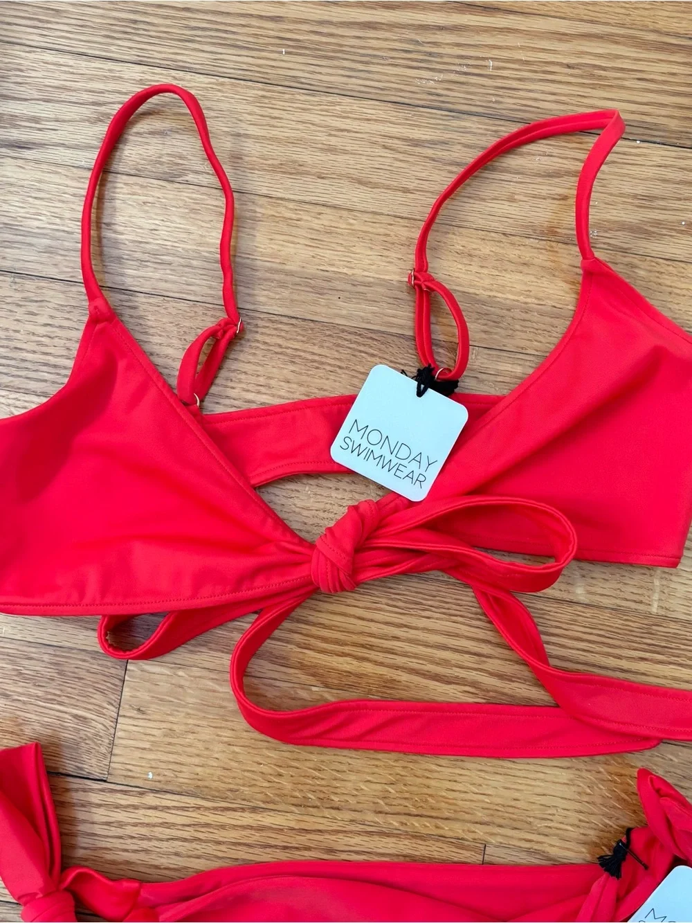 Monday Swimwear NWT Two Piece Bikini Set Chili Pepper Tie Front Top Red